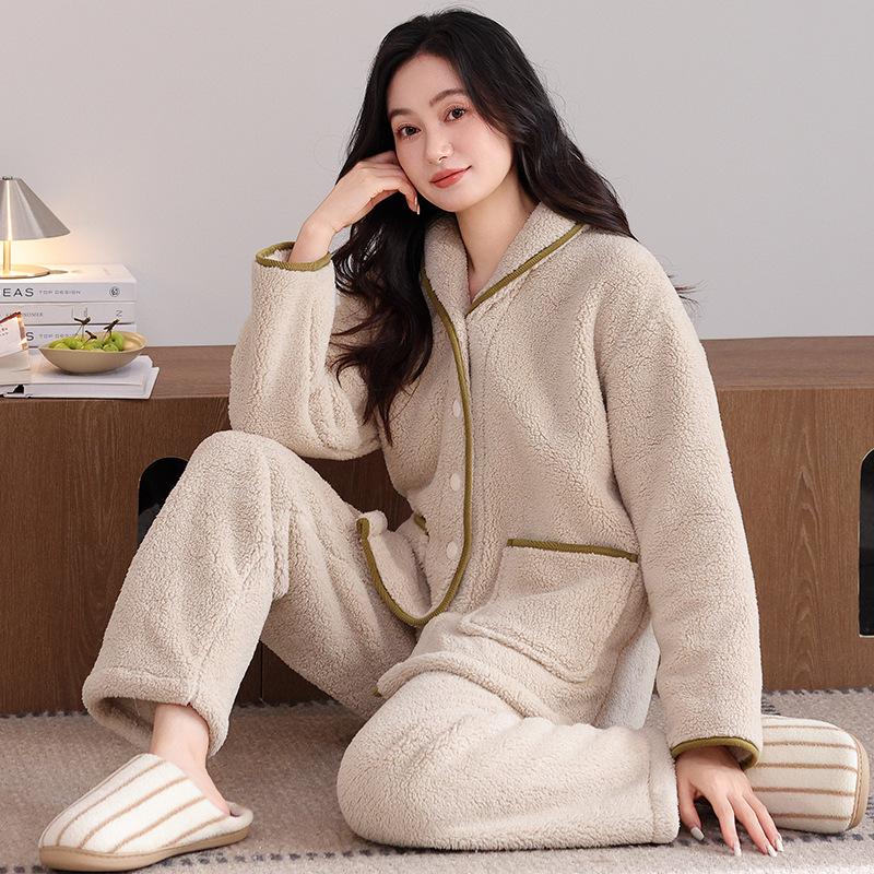 Couple pajamas winter warm coral fleece men's long-sleeved trousers high-end women's flannel loungewear set