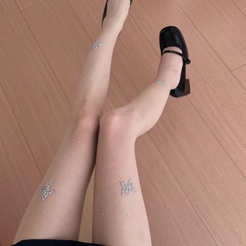 Elegant Butterfly Rhinestones Pantyhose with Breathable Nylon Fabric Offering Wear Comfort In Social Event and Work