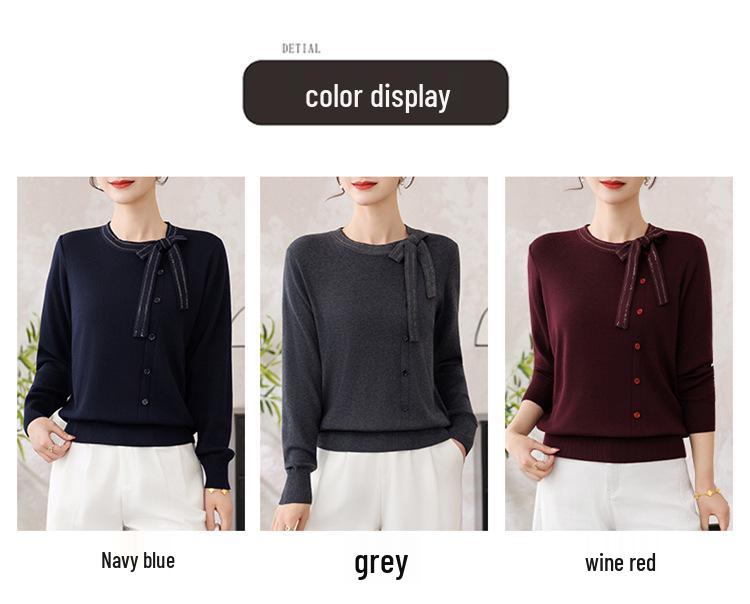 Mom's New Spring Style: Elegant Long-Sleeve Knit Top for Middle-Aged Women