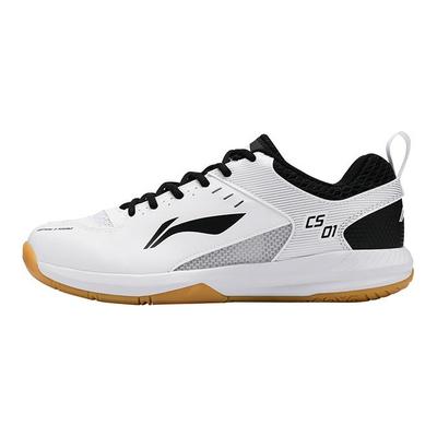 LiNing Feather Shock Absorbers Slip Resistant Abrasion Resistant Breathable Low Top Badminton Shoes Unisex White Black AYTS034-5