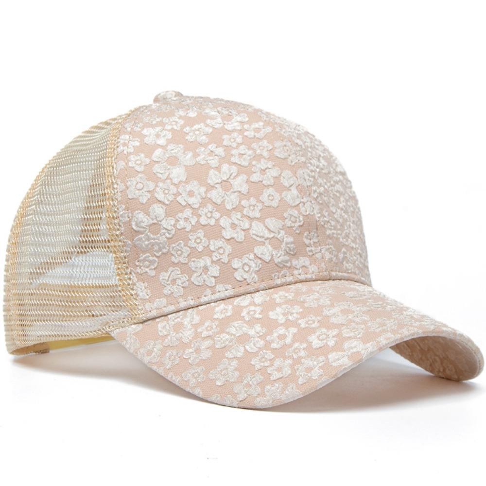 Zealous Sole Women's Black New Lace Flower Mesh Cap Adjustable Breathable Baseball Cap With Curved Brim Casual Sun Hat Summer Outdoor