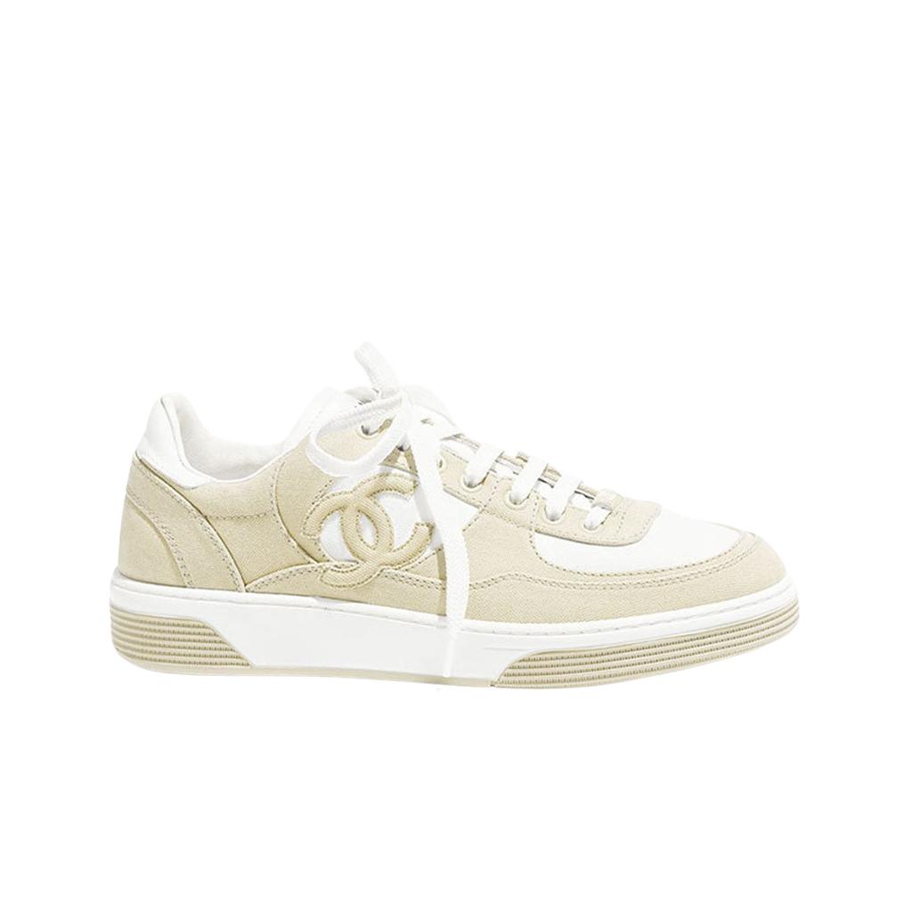 (w) Chanel Sneakers Cotton & Light Beige White