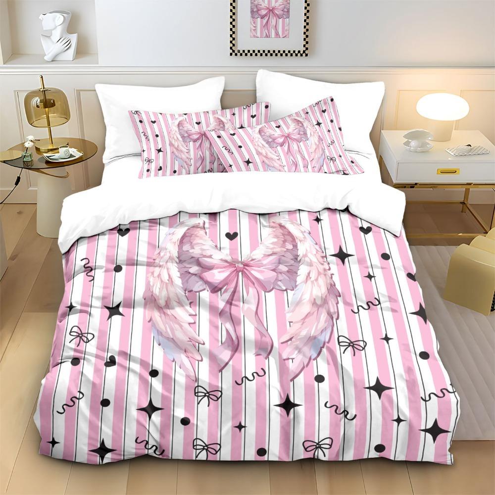 Pink angel wings Duvet Cover pillowcase Bedroom Decoration Children Gift adult Single Double bed Large SizeZip Duvet Cover