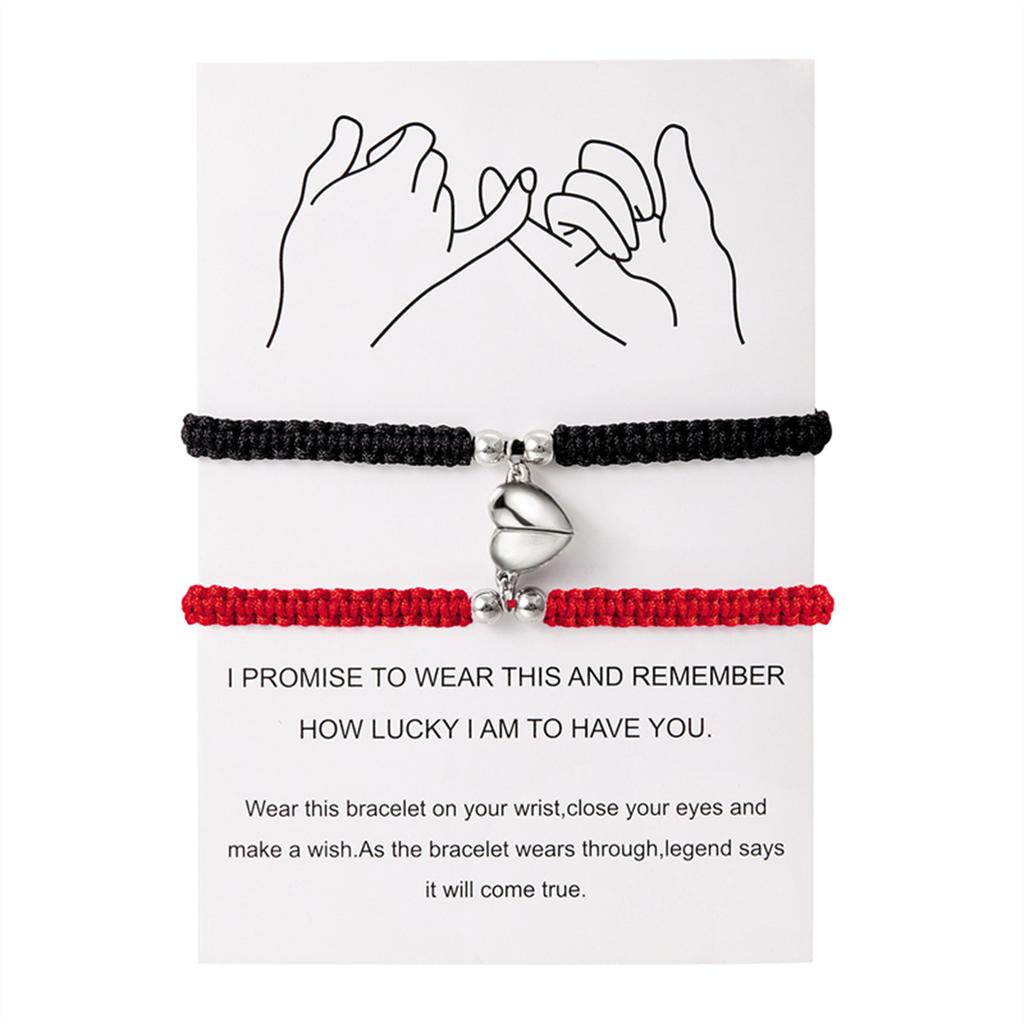 2Pcs/Set Magnetic Heart Attract Couples Love Bracelets For Women Men Handmade Braided Rope Adjustable Wristband Bracelet Jewelry