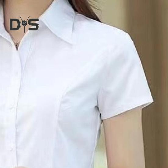 Women Shirt Lapel Short Sleeve Buttons Placket Shirt Tops Solid Color Slim Fit Office Business Shirt Workwear