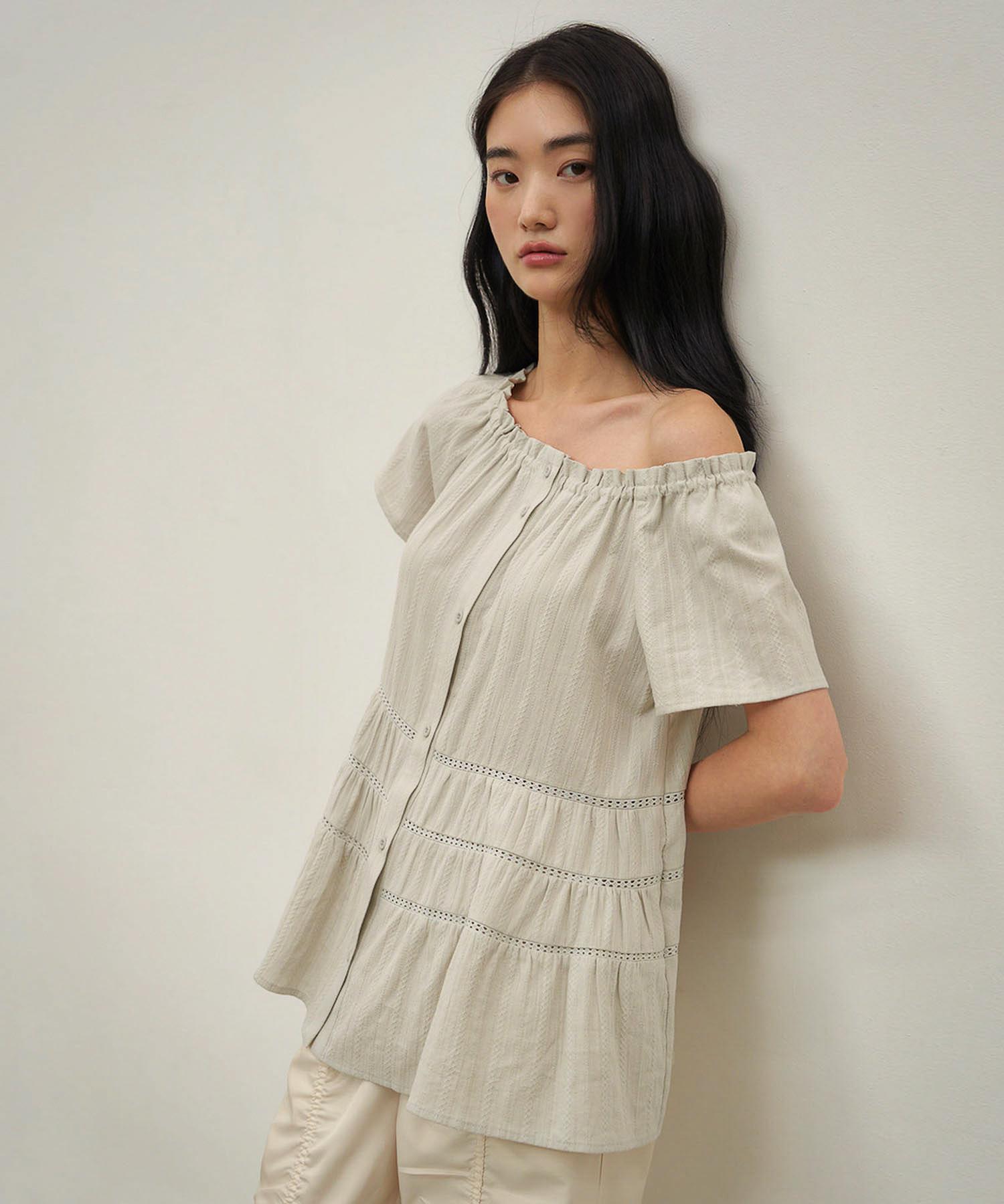 Auro Lace Flare Blouse [ Pale Blue ]