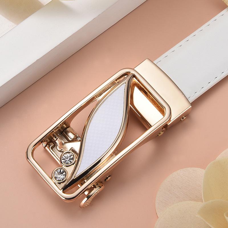 Stylish Women's Automatic Buckle Leather Belt - Genuine Leather, Korean Trend, Versatile Fashion Waistband for Students