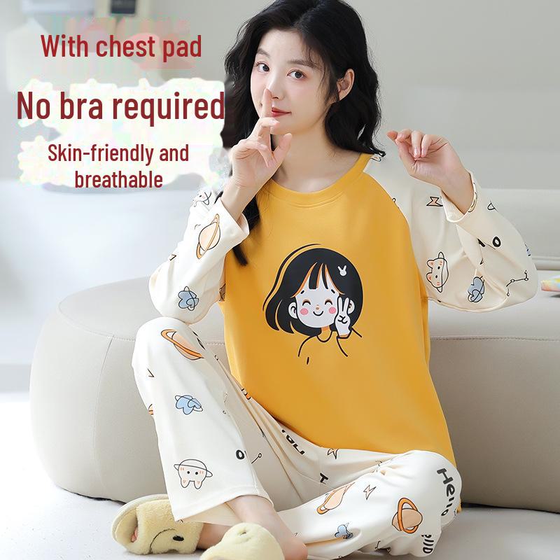 Women's Long-Sleeve Padded Pajamas, Cute Cartoon Style, Large-Size, Spring & Autumn Homewear, 2024 New Collection.
