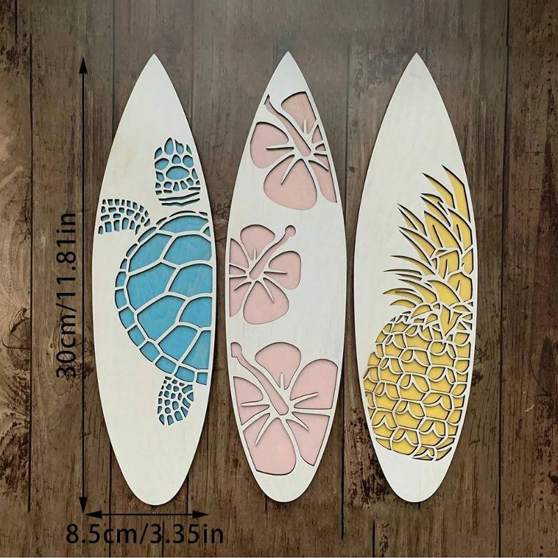 Wooden Plank Wall Hanging Sign Summer Themed Hawaiian Tropical Hibiscus Flower Wall Decoration Pineapple Sea Turtle Door Sign