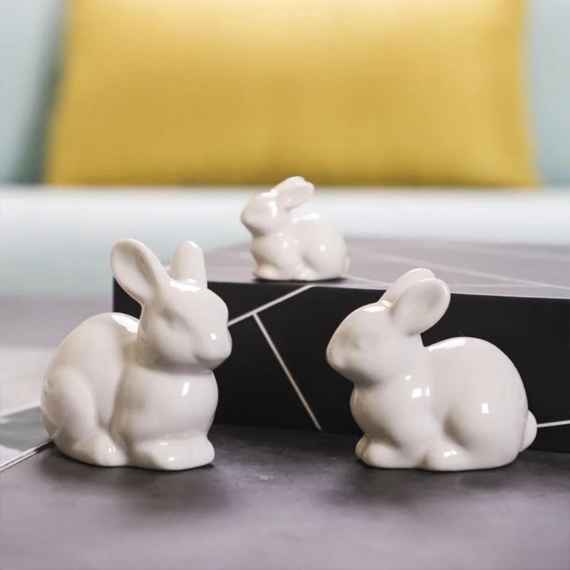 Mini Ceramic Bunny Ornament Home Decoration Animal Figurine Craft for Children Girls Boys Party Gift