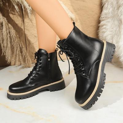 Botas de Solado Grosso, Casuais e Versáteis, Botas de Cano Curto com Bico Arredondado, Sapatos Femininos, Novos Estilos Outono e Inverno