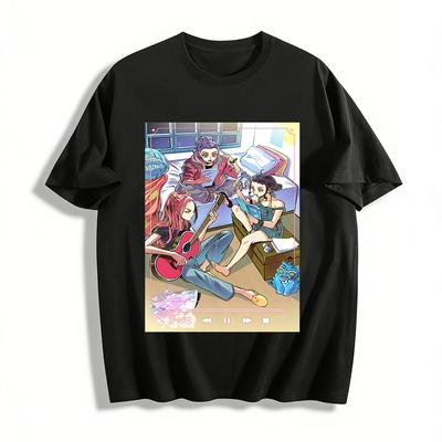 Anime Girls Band Gathering Print T-Shirt Bestie Matching Loose Breathable Crew Neck Top Pure Cotton T-shirt
