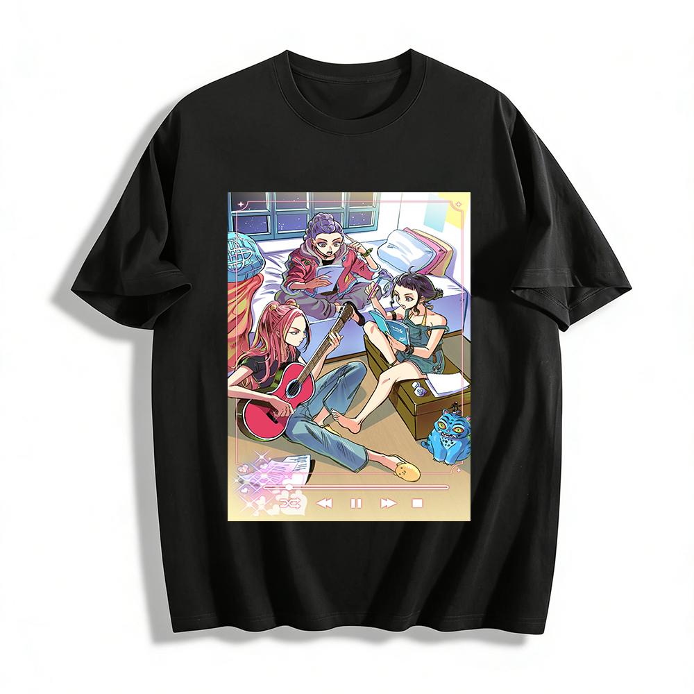 Anime Girls Band Gathering Print T-Shirt Bestie Matching Loose Breathable Crew Neck Top Pure cotton T-shirt