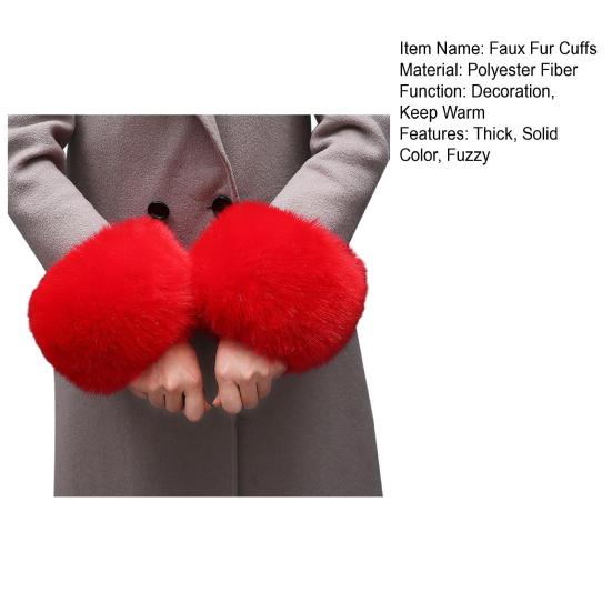 1 Paire de Manchon en Fausse Fourrure Fluffy Couleur Unie Épais et Chaud Hiver