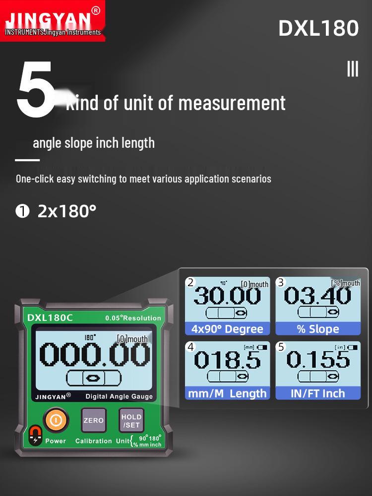 Jingyan Electronics DXL180C High-Precision Digital Inclinometer with Magnetic Spirit Level and 180° Angle Finder