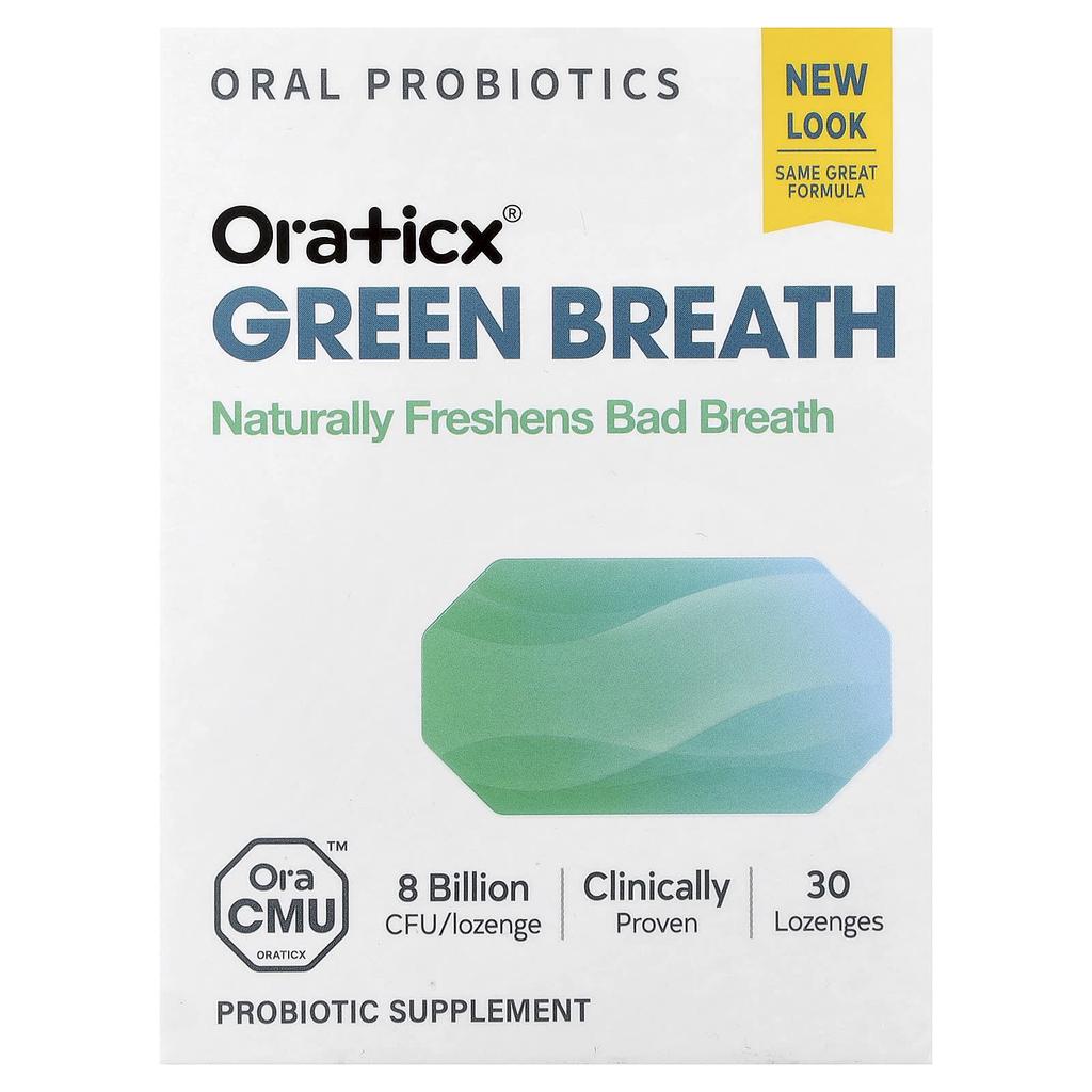 Oraticx, Green Breath, Probiotic Supplement, Mint, 8 Billion CFU, 30 Lozenges