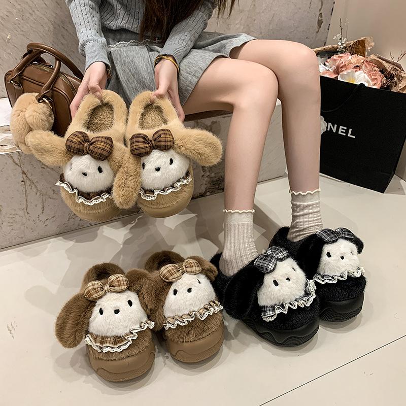 Niedliche Kätzchen Baumwollpantoffeln Damen Herbst und Winter 2025 neu dicksohlige Scheiße-treten Tasche und Plüsch warme Winterpantoffeln