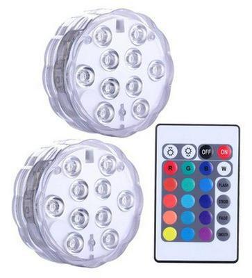 נורות LED צוללות בשלט רחוק: שימוש באקווריום, אמבטיה, אגרטל ומזרקה, סט של 10