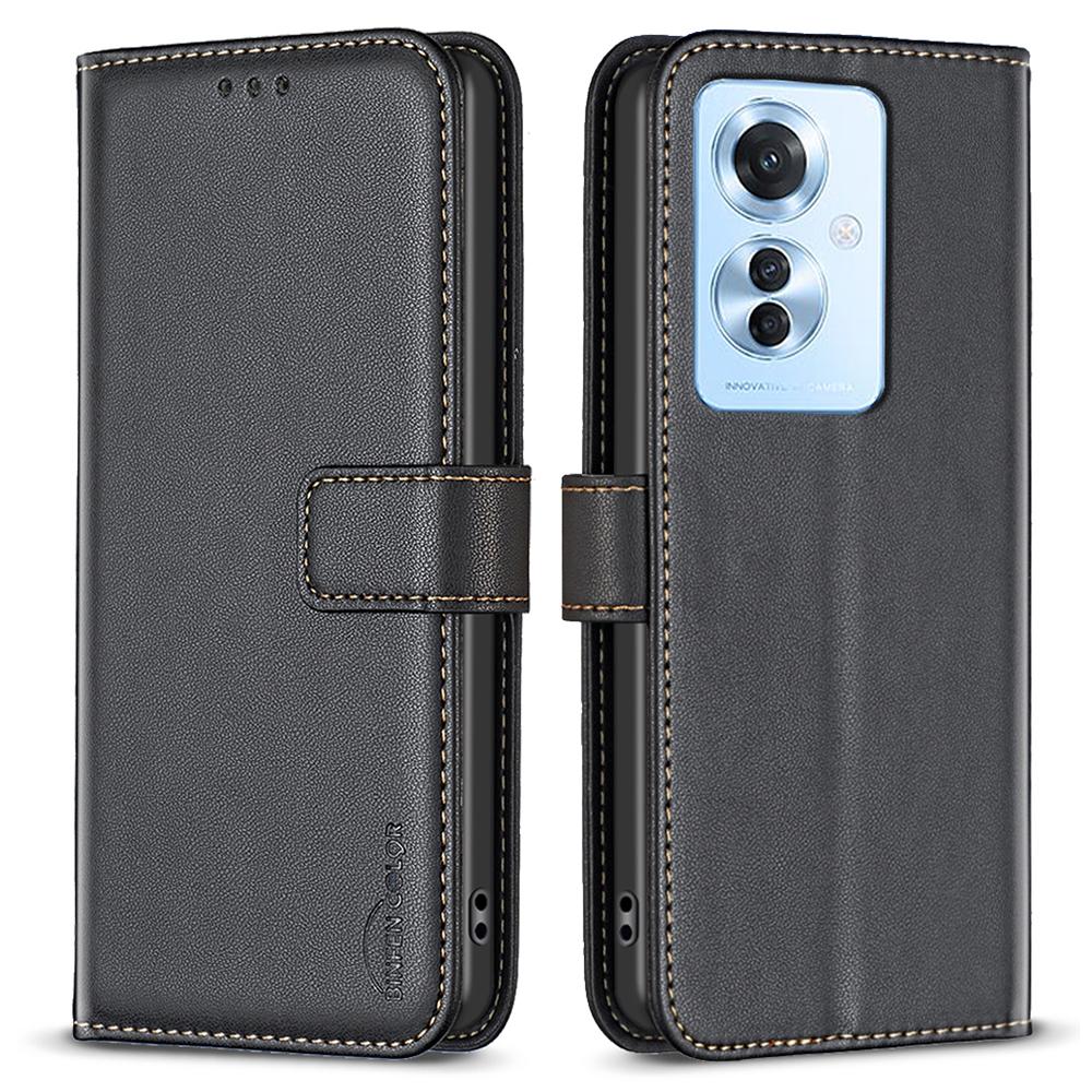 

BINFEN COLOR BF17 For Oppo Reno11 F 5G Case Magnetic Closure Folio Stand Phone Cover Black