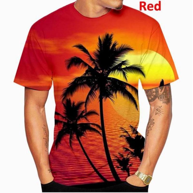 Men's Summer Printed Shirt Palm Motif Short Sleeve Loose Breathable Summer Holiday Beach Hawaiian Tees Tops