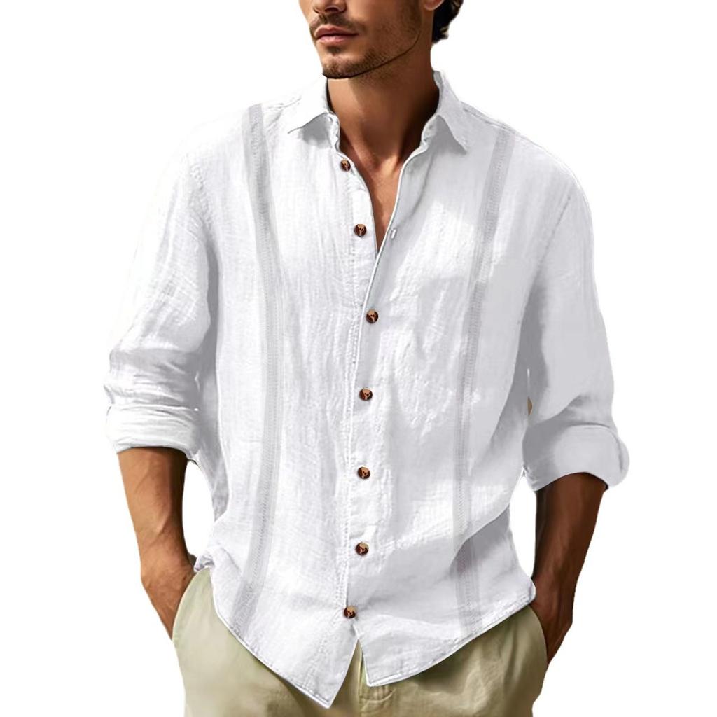 Spring/Autumn New Arrival Solid-Colour Cotton-Linen Blend Patchwork Collar Long-Sleeved Casual Men's Shirt