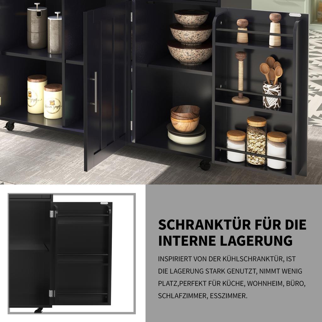 129x46(71)Carrello da Pranzo Grande Nero x91,5 cm, Credenza, Piano di Lavoro Pieghevole in Legno Massello, Porta con Ripiano, Ruote/Piedi in Legno Massello, Adatto per Uso Domestico.