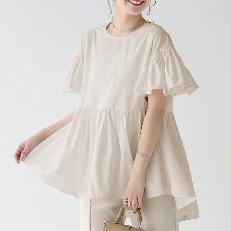 Women's Shirt, Lotus Leaf Sleeves, Loose Round Neck Top for Women In Summer