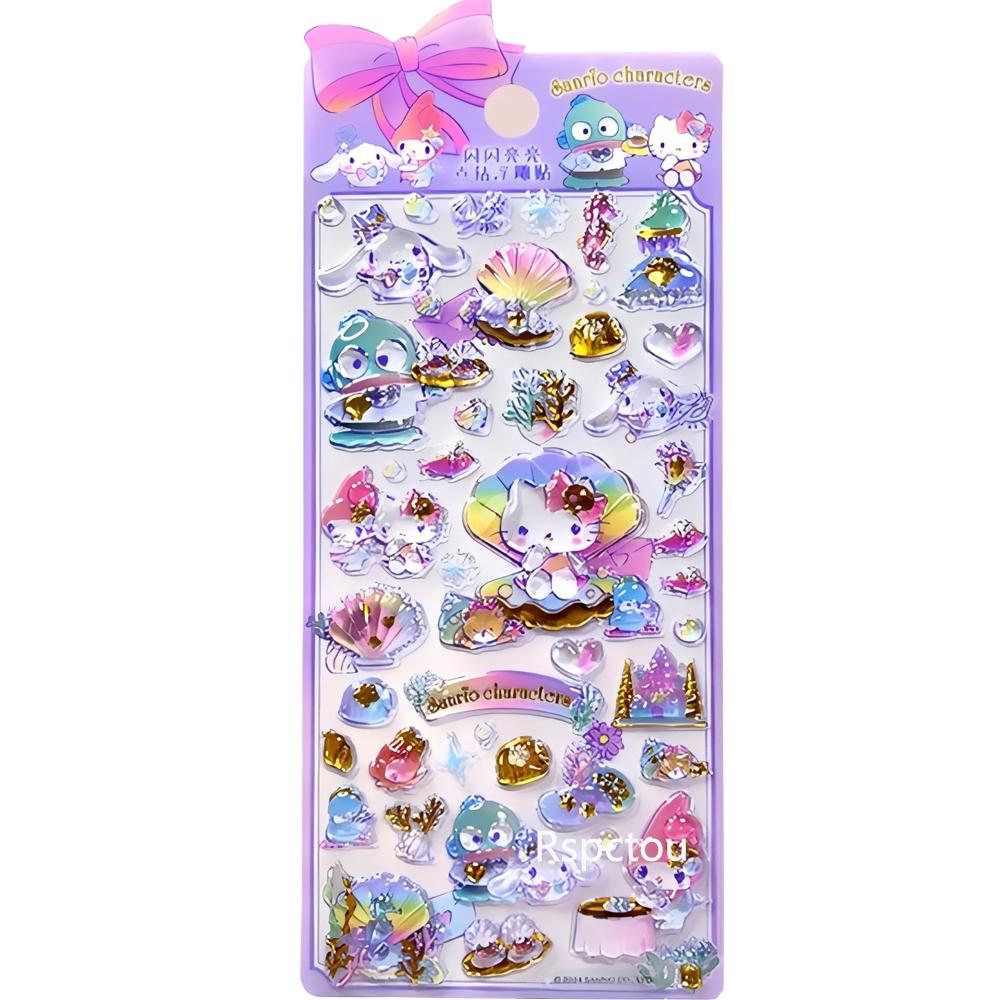 4pcs Kawaii Sanrio 3D Relief Stickers Cinnamoroll My Melody Crystal Decals Waterproof Cute Cartoon Jelly Sticker Toys Gifts