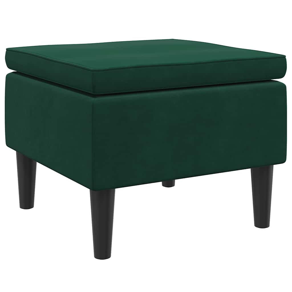 Footstool with Wooden Legs Dark Green Velvet