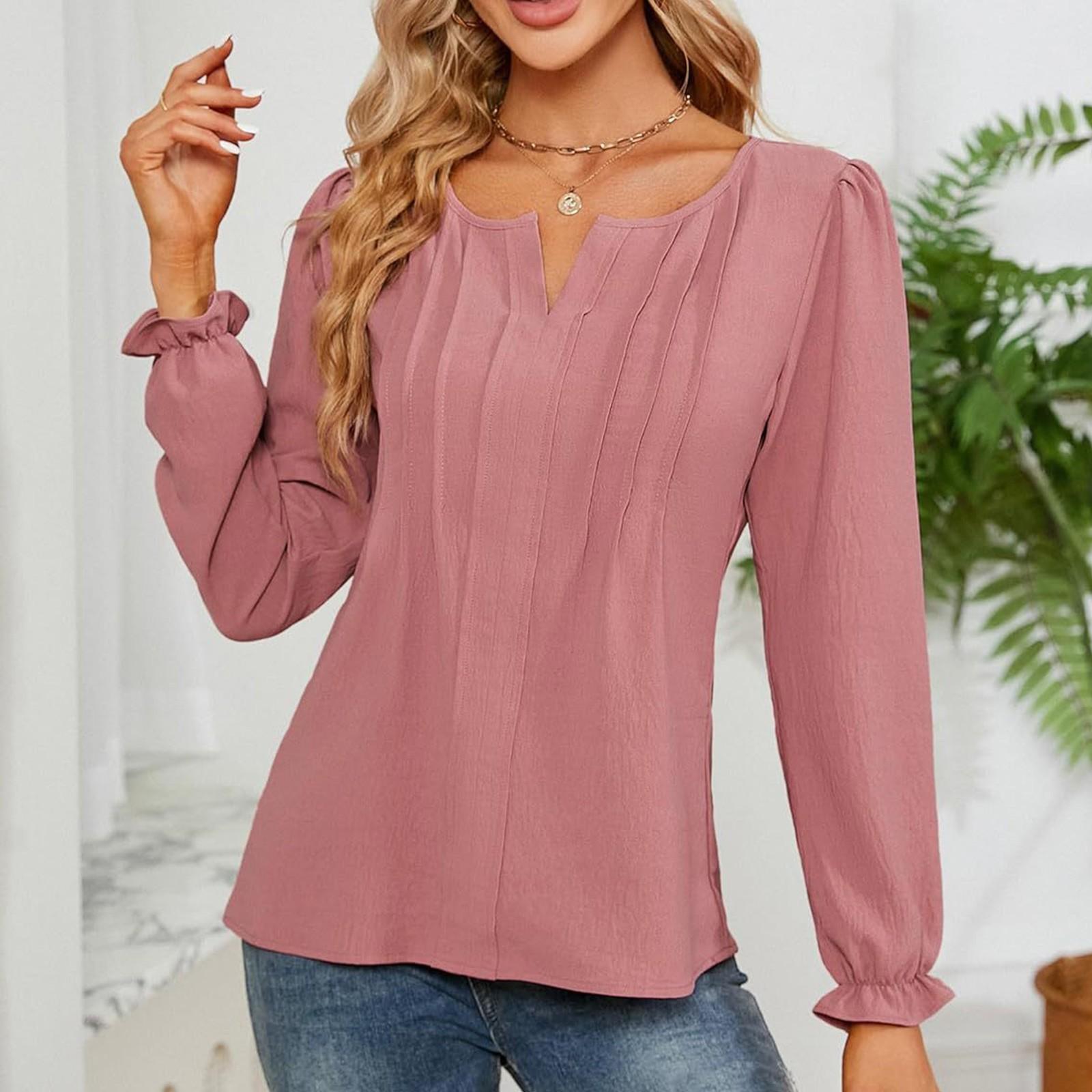 

Women s Casual Color V,Neck Long Sleeved Striped Chiffon Shirt Top XXL рожевий