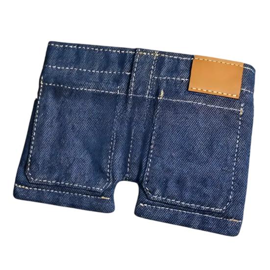 Faltbare Kurze Jeans Geldbörse Retro Jeans Kartenetui Bargeld Münzbörse mit Mehreren Kartenfächern Fächern Geschenk für Männer Frauen