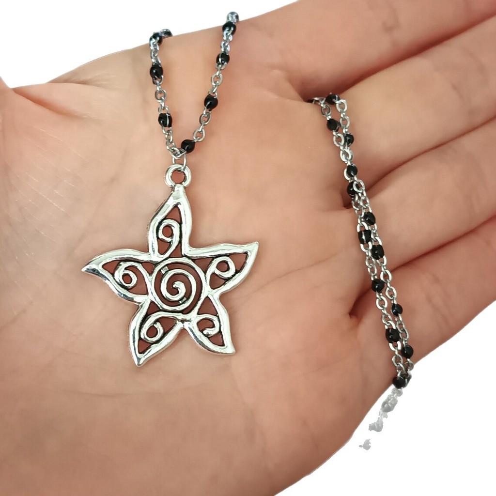 Dark Gothic Star Geometric Necklace For Women With Zinc Alloy Pendant 51cm Chain