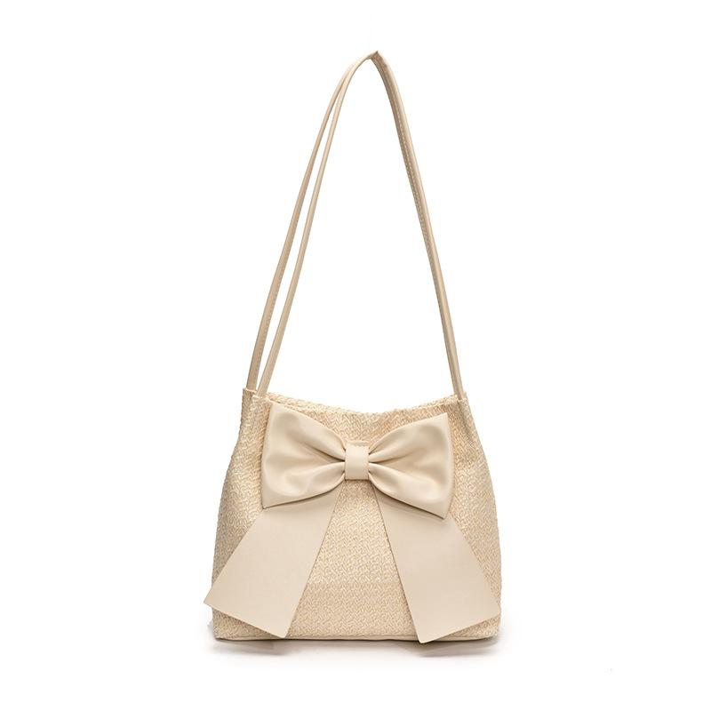 Petit nœud, sac de grande capacité frais et à la mode, sac pour femme, sac à bandoulière à couleurs contrastées, nouveau sac seau printemps et été