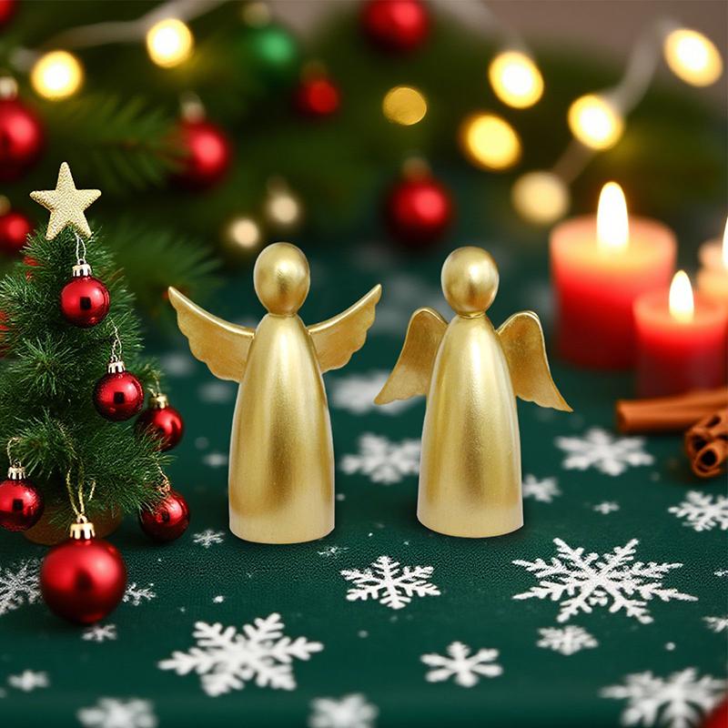 Christmas Angels Figurine Set Of 2, Gold Xmas Angels Decor, Christmas Decorations Small Angel Statues, Healing Angel Gifts