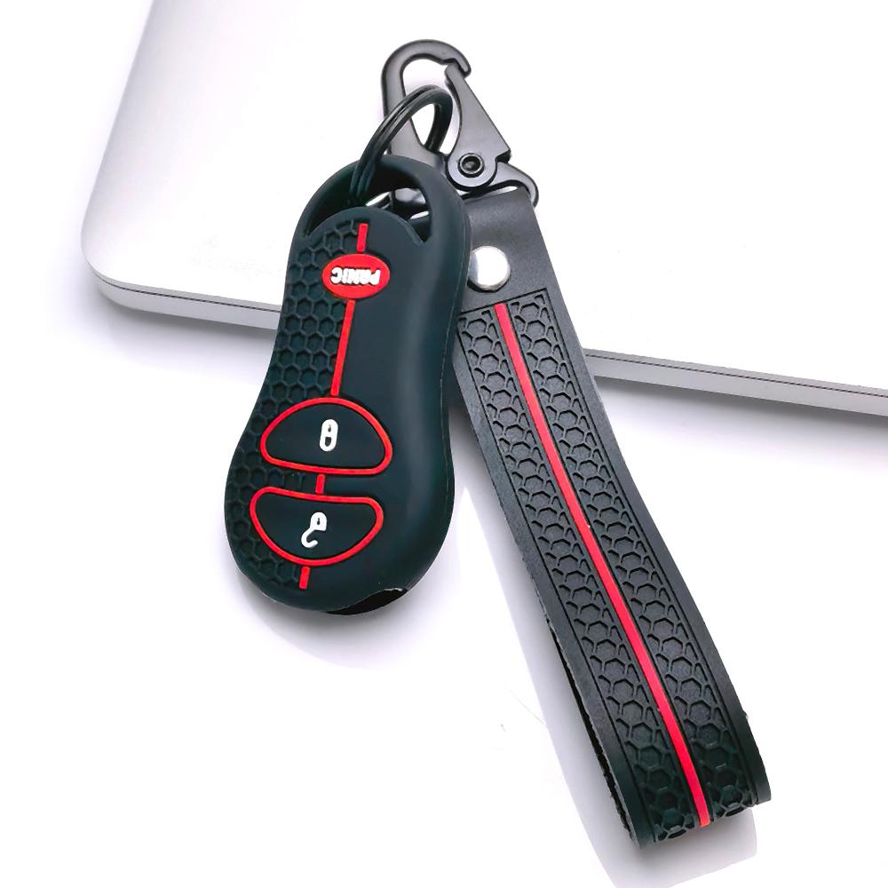 Key Fob Cover for Jeep Cherokee Durango Grand Liberty Dakota Caravan with Keychain Anti-Scratch Surface Shockproof Structure Soft Grip Texture