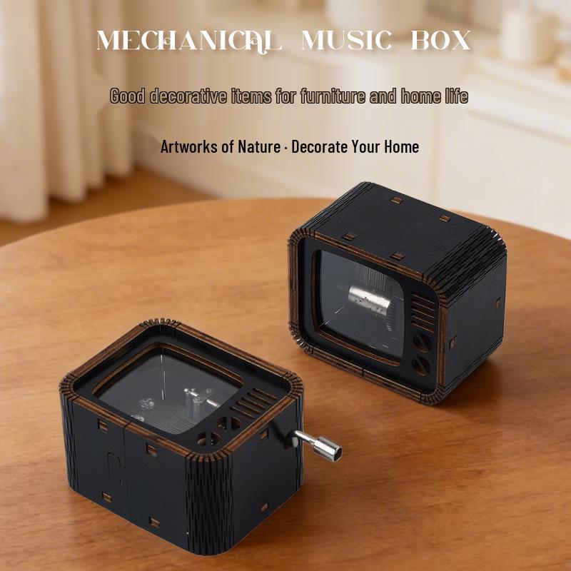 Mini Retro Wooden Hand-Crank Music Box - Creative Gift for Students & Children's Birthdays