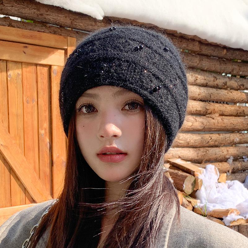 Rabbit Fur Wool Hat Women's Autumn and Winter New Loose Warm Ear Protection Pullover Hat Knitted Hat