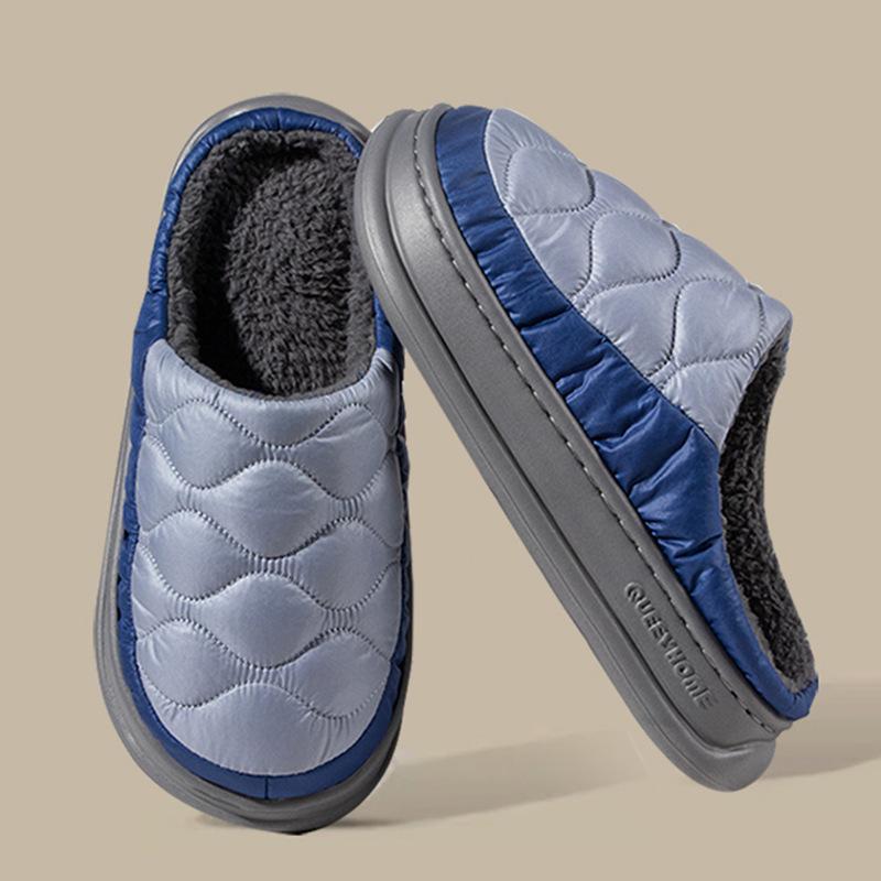 Autumn and winter down men's cotton slippers indoor home waterproof and slip-resistant couple plush cotton drag men's winter
