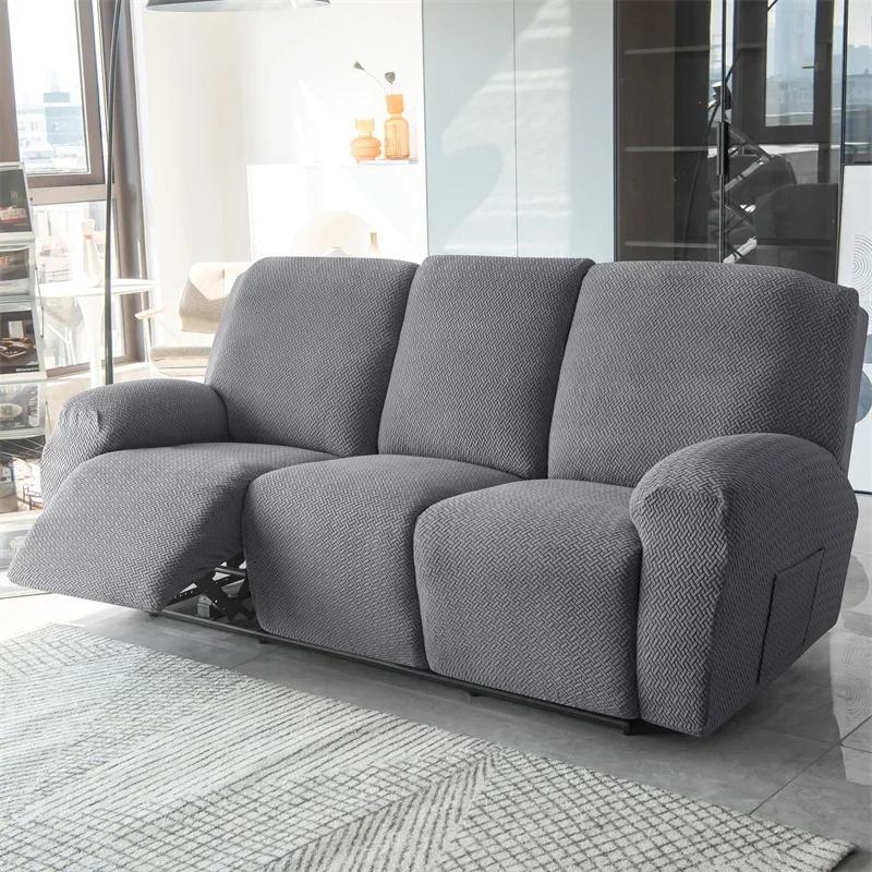 1/2/3 Seater Recliner Sofa Cover Jacquard Solid Color Stretch Couch Coushion Solid Color Sofa Slipcover for Living Room Home
