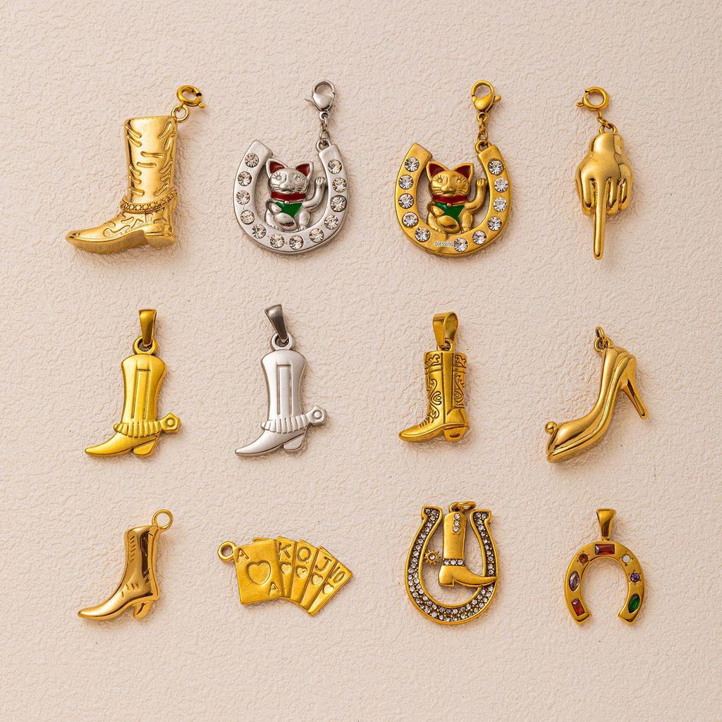 European & American Stainless Steel Boot Pendant - DIY Accessory with 18K Gold Color Retention