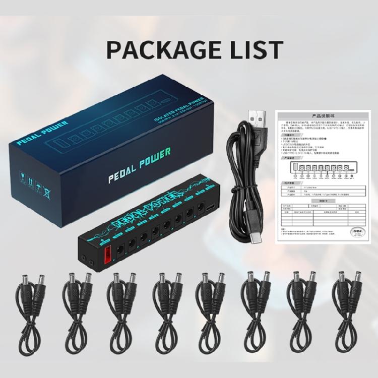 Guitar Effect Pedal Power Supply 8 Independent Outputs Suitable for 9V Pedal nero