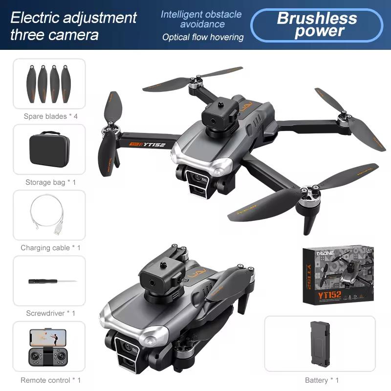 Nový YT152 MINI Drone 8K Tři kamery Wiif Optické polohování toku Vyhýbání se překážkám Bezkartáčové dálkové ovládání Čtyřosé letadlo Hračka Dárek Děti