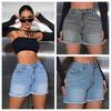 European and American Women's High-Waist Loose Slimming Denim Shorts with Raw Hem