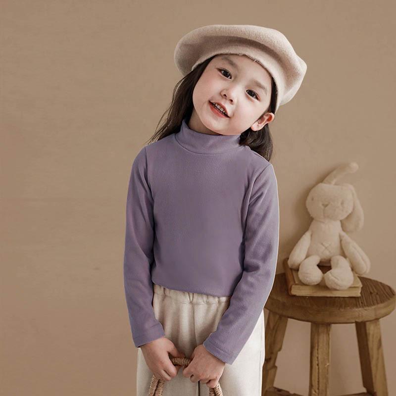 Kids' Long-Sleeve Tops: Spring & Autumn Styles, Winter Velvet, Half-High Collar Fashion Tees for Boys & Girls.