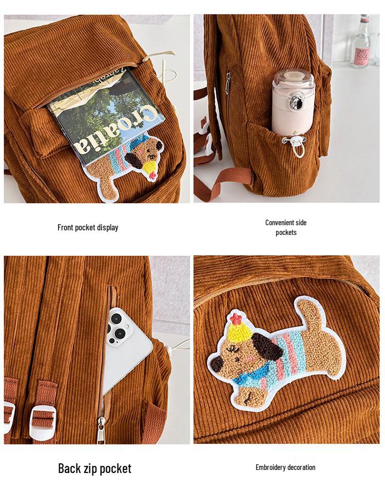 Koreański plecak z kreskówkowym szczeniakiem 2025: Duża pojemność dla uczniów szkół podstawowych i średnich