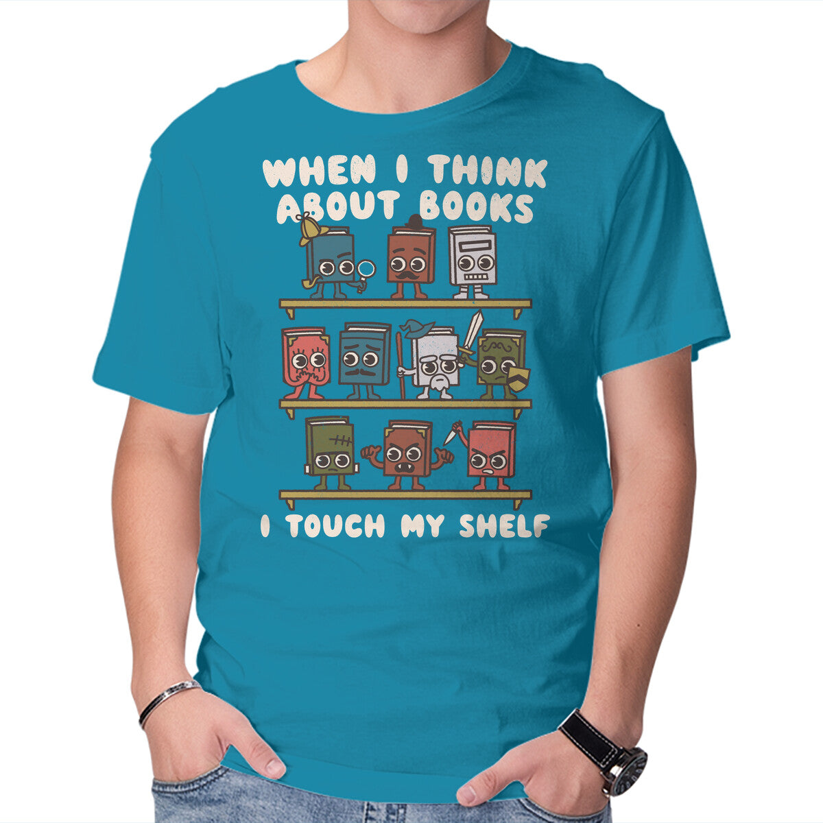 Unisex Crew Neck T-Shirt Think About Books Graphic Short Sleeve Casual Tee S