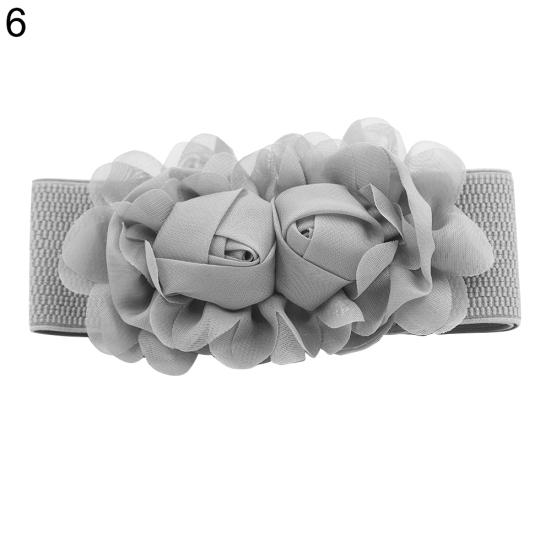 Women's Fashion Double Rose Flowers Elastic Stretch Waist Belt Wide Stretch Waistband