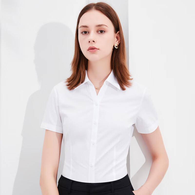 Fengxun Damen Kurzarm 100% Baumwolle Professionelles Arbeitshemd