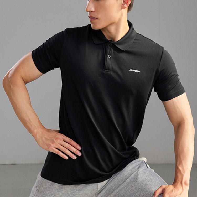 Li-Ning Quick-Dry Solid Color Breathable Short Sleeve Polo Shirt Men tops Black APLQ249-5
