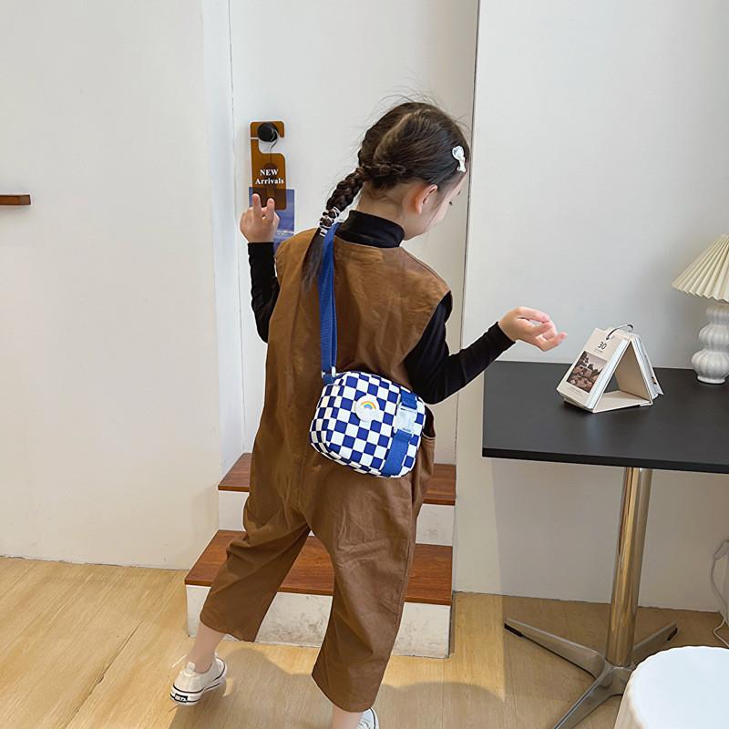Stylish Children's Checkerboard Canvas Bag Ideal For Boys' Casual Outings And Everyday Use